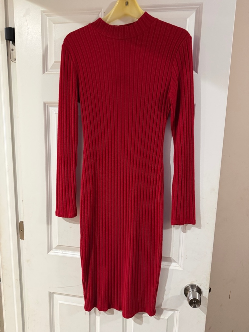 Fashion Nova Red Ribbed Long-Sleeve Bodycon Dress